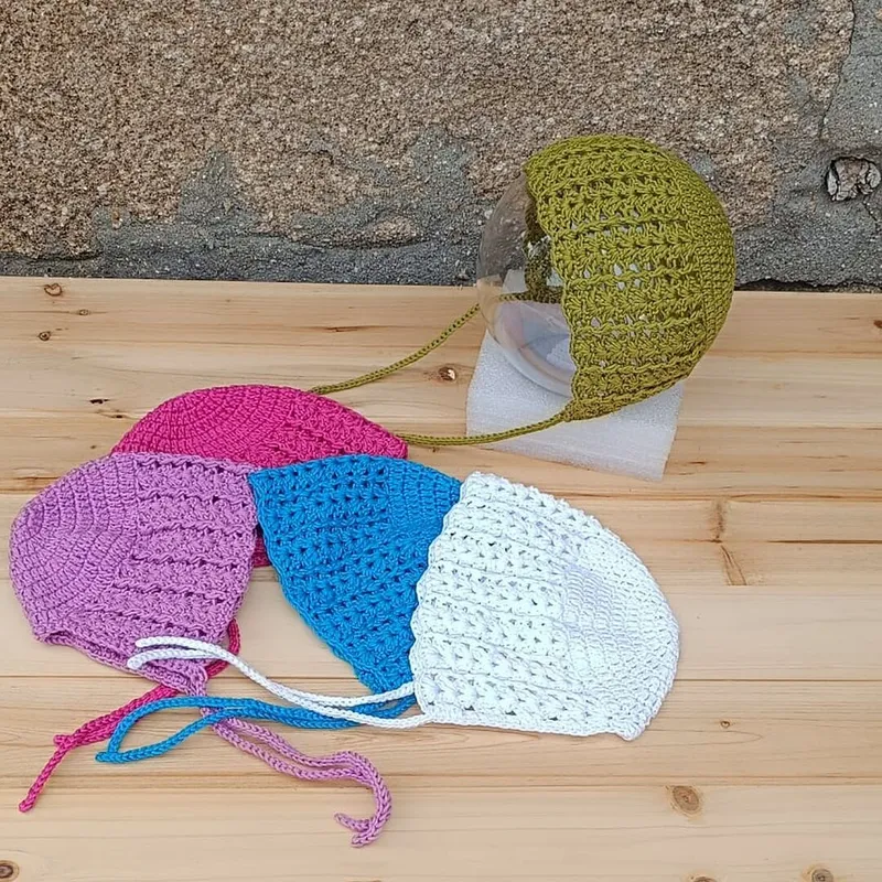 Capota en crochet para bebé Sirope tejidas a mano en varios colores